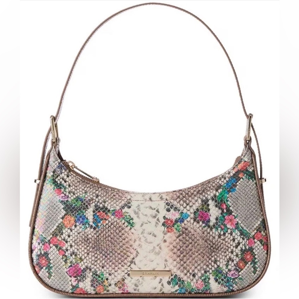 BRAHMINPiaffe Collection Kyrie Snake Print Floral Shoulder Bag & Dust Bag New